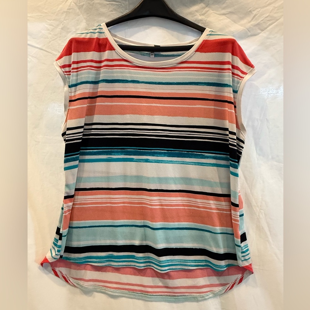 Elle Multicolor Striped Short Sleeve Top